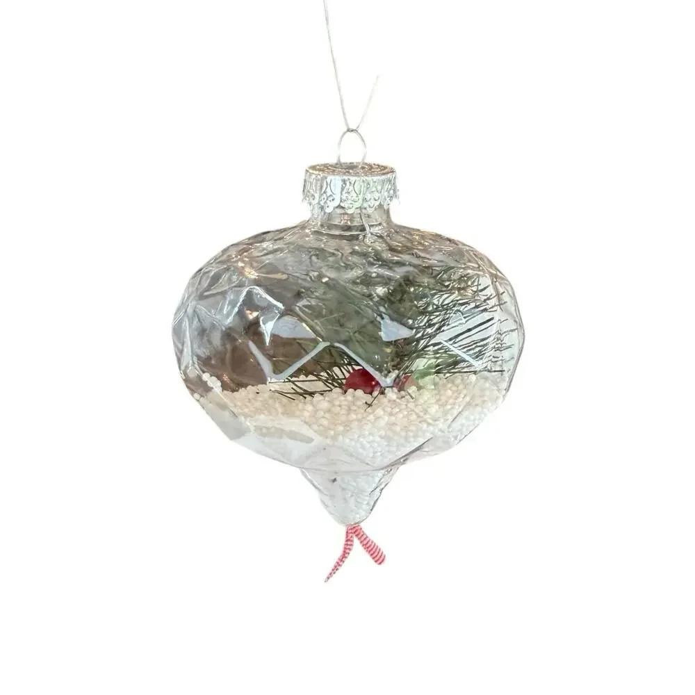 8- 3.5” Plastic Clear Teardrop Christmas Tree ornaments Berries Pine Snow Decor‎